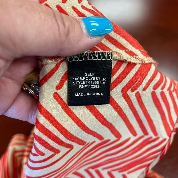 Greylin Red & Khaki Print Side Tie Cap Sleeve Blouse sz XS EUC - Picture 4 of 6